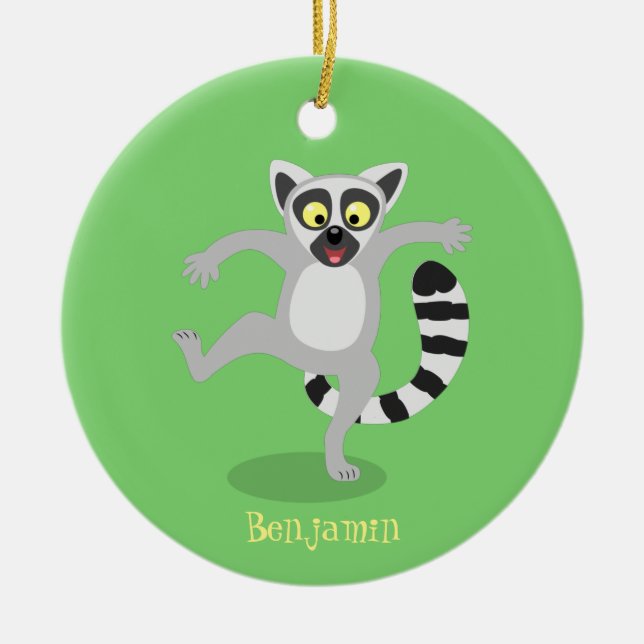 Niedlicher Ring Schwanz lemur Tanz Cartoon Abbildu Keramik Ornament (Vorne)