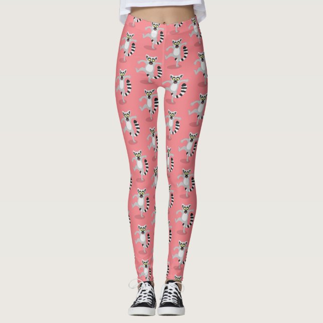 Niedlicher Ring Schwanz lemur Tanz Cartoon Abbildu Leggings (Vorderseite)