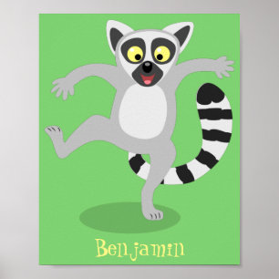 Niedlicher Ring Schwanz lemur Tanz Cartoon Abbildu Poster