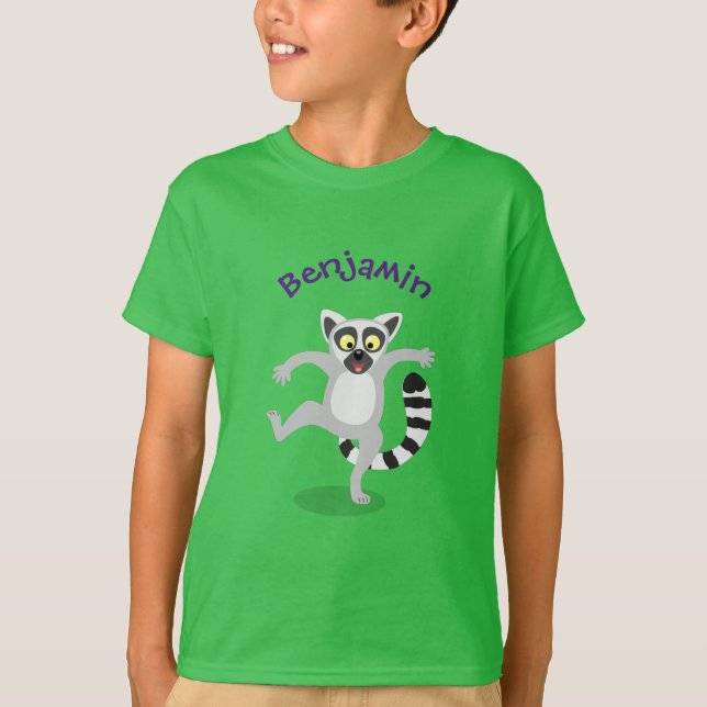 Niedlicher Ring Schwanz lemur Tanz Cartoon Abbildu T-Shirt (Vorderseite)