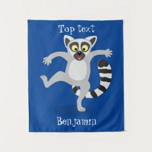 Niedlicher Ring Schwanz lemur Tanz Cartoon Abbildu Wandteppich