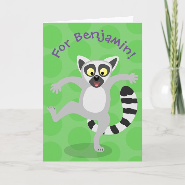 Niedlicher Ring Schwanz Lemur Tanz Cartoon Illustr Karte (Vorderseite)