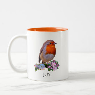 Niedlicher Robin Bird und Personalisierter Text Zw Zweifarbige Tasse