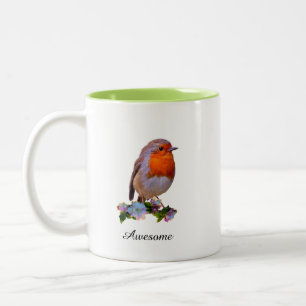 Niedlicher Robin Bird und Personalisierter Text Zweifarbige Tasse