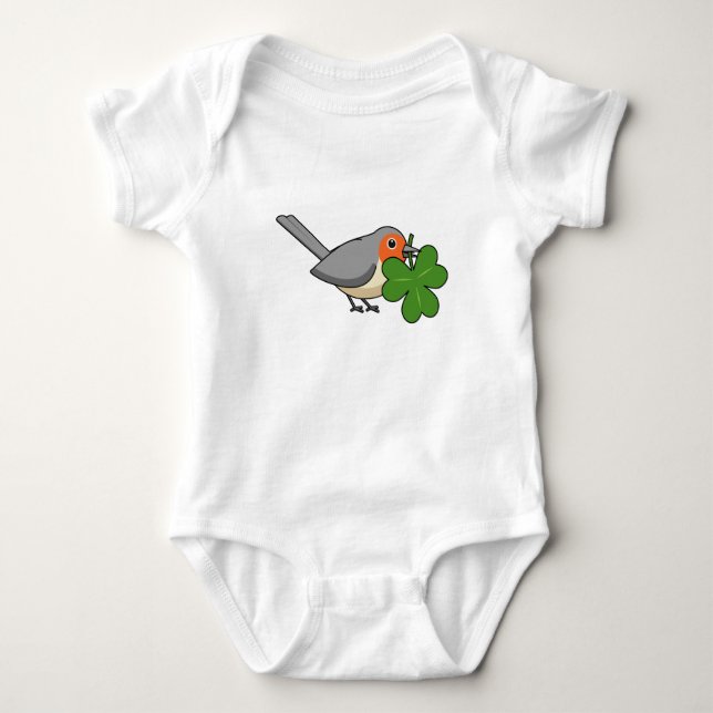 Niedlicher Robin mit Kleeblatt Clover Cartoon Baby Strampler (Vorderseite)