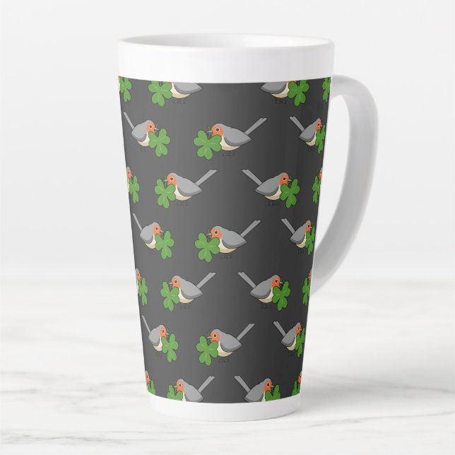 Niedlicher Robin mit Kleeblatt Clover Cartoon Milchtasse (Rechte Ecke)