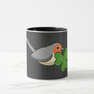 Niedlicher Robin mit Kleeblatt Clover Cartoon Tasse