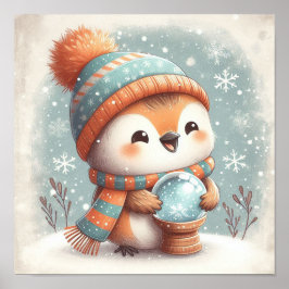 Niedlicher Robin mit Snowglobe Kinder im Zimmer Ku Poster