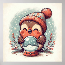 Niedlicher Robin mit Snowglobe Kinder im Zimmer Ku Poster