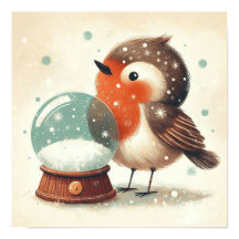 Niedlicher Robin mit Snowglobe Kinder im Zimmer Ku