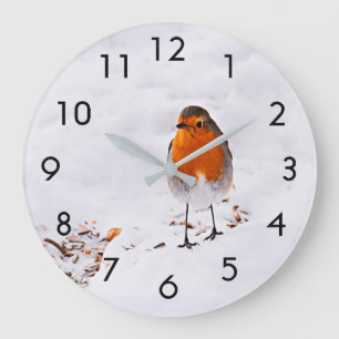 Niedlicher Robin-Vogel Große Wanduhr