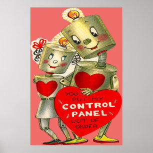 Niedlicher Robot Couple Light Heart Valentine Poster
