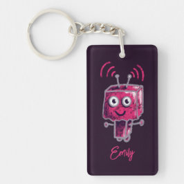 Niedlicher Robot Grunge Pink Name Schlüsselanhänger