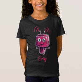 Niedlicher Robot Grunge Pink Name T-Shirt