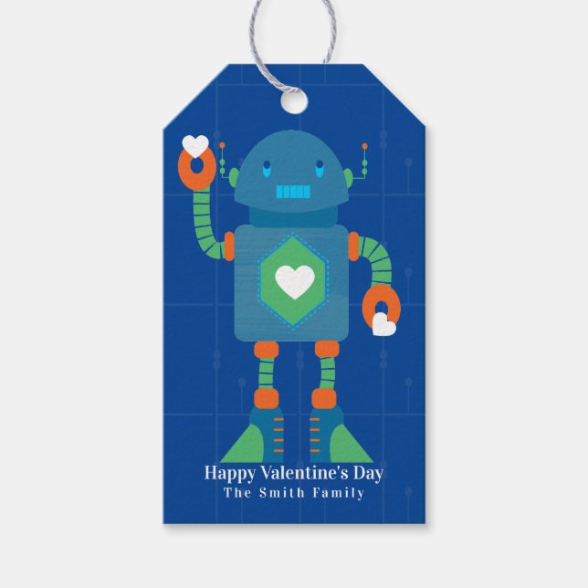 Niedlicher Robot Happy Valentines Day Blue Geschenkanhänger (Vorderseite)