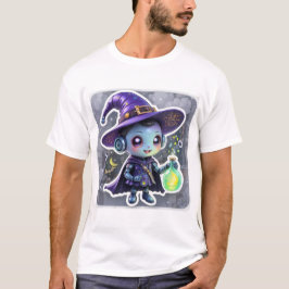 Niedlicher Robot Hexe Halloween T - Shirt - Kawaii