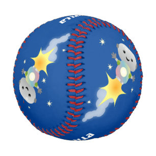 Niedlicher Roboter, der im Weltraum Cartoon fliegt Baseball