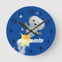 Niedlicher Roboter, der im Weltraum Cartoon fliegt