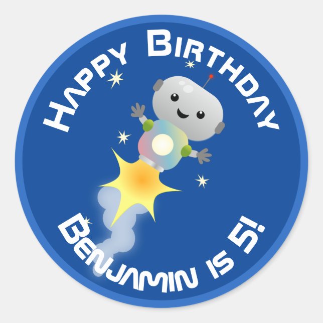 Niedlicher Roboter, der im Weltraum Cartoon fliegt Runder Aufkleber (Vorderseite)