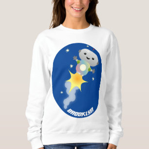 Niedlicher Roboter, der im Weltraum Cartoon fliegt Sweatshirt