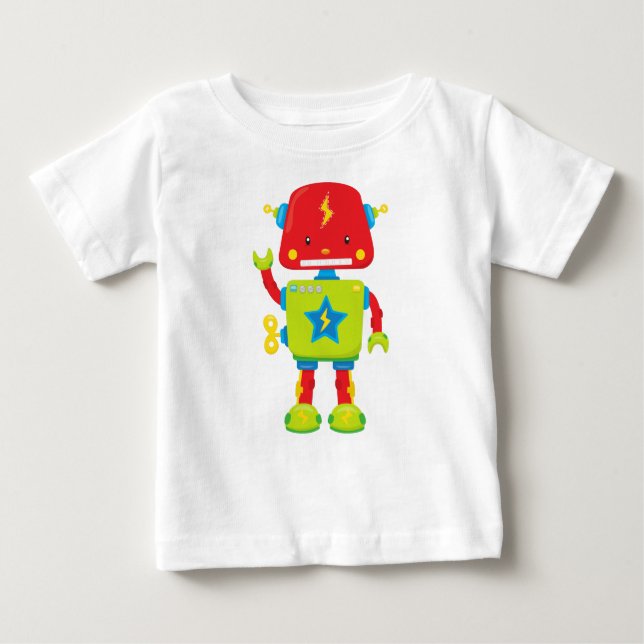 Niedlicher Roboter, Funny Robot, farbenfroher Robo Baby T-shirt (Vorderseite)