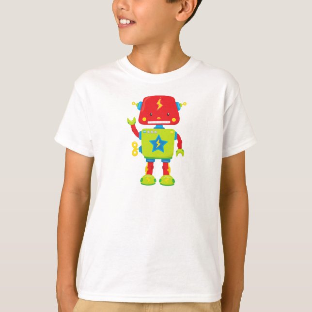 Niedlicher Roboter, Funny Robot, farbenfroher Robo T-Shirt (Vorderseite)