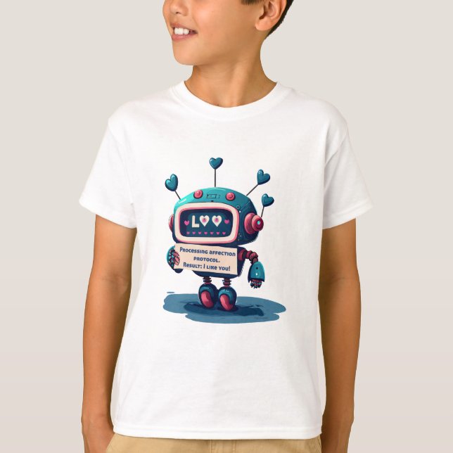 Niedlicher Roboter Ich mag Sie Text, Spaß, Cool T-Shirt (Vorderseite)