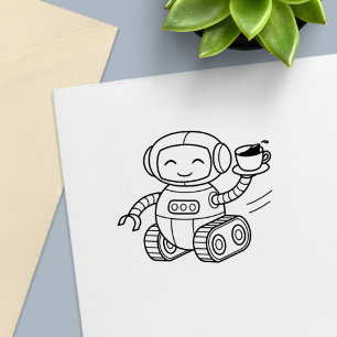 Niedlicher Roboter liefert Kaffee Permastempel