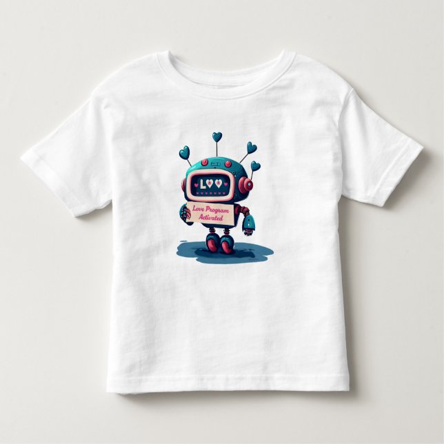 Niedlicher Roboter mit blauen Herzen Valentinin Te Kleinkind T-shirt (Vorderseite)