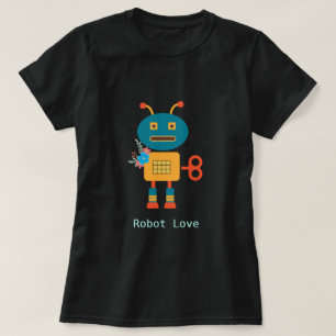 Niedlicher Roboter mit Blume-Design T-Shirt