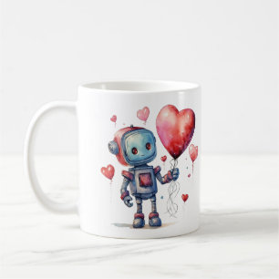 Niedlicher Roboter mit einem Red Heart Ballon Vale Kaffeetasse