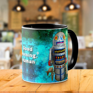 Niedlicher Roboter Retro Vintag Cool Guten Morgen Tasse