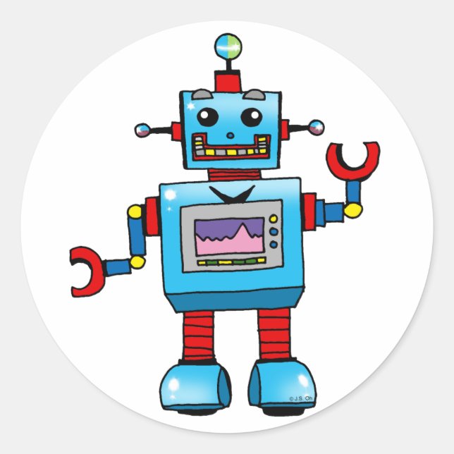Niedlicher Roboter Runder Aufkleber (Vorderseite)