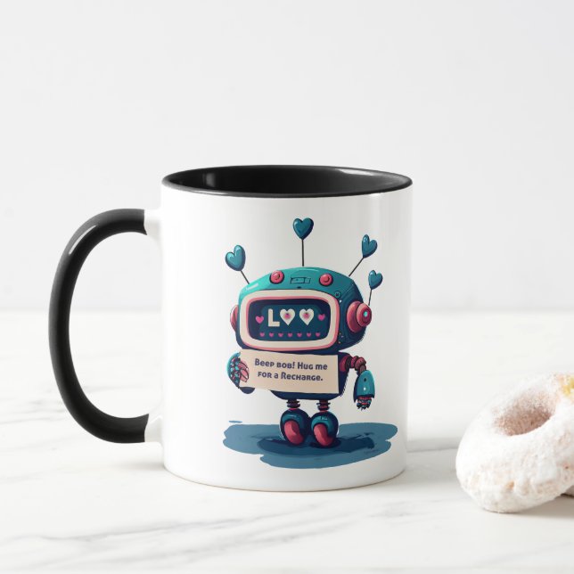 Niedlicher Roboter, umarmt mich für eine Umladung, Tasse (Mit Donut)
