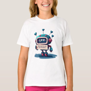 Niedlicher Roboter umarmt Text, Herz, Freundschaft T-Shirt