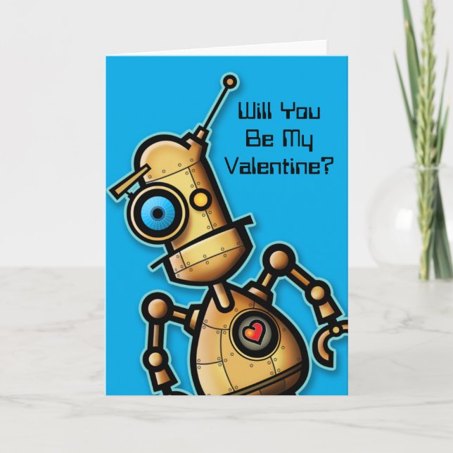 Niedlicher RoboterValentine Feiertagskarte (Vorderseite)