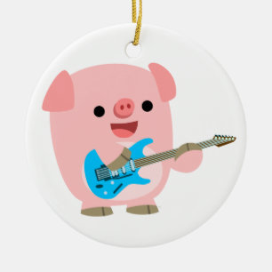 Niedlicher Rockin-Cartoon Schweinefleisch Keramik Ornament