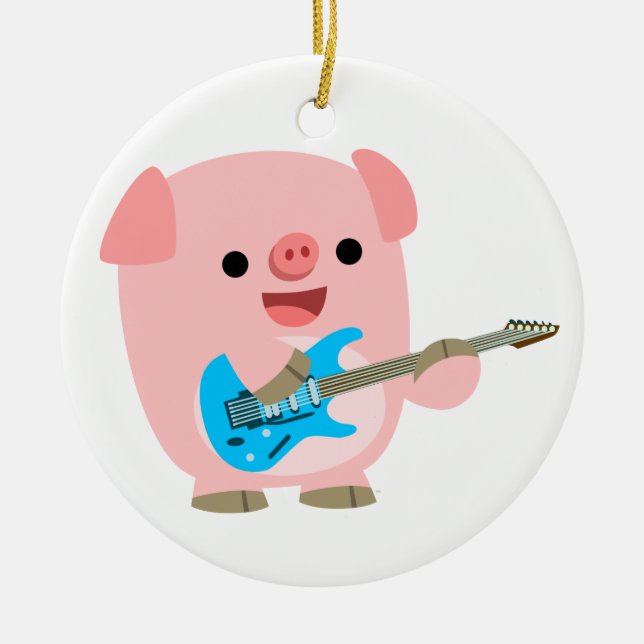 Niedlicher Rockin-Cartoon Schweinefleisch Keramik Ornament (Vorne)