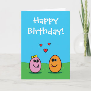 Niedlicher romantischer Cartoon Ei Happy Birthday Karte