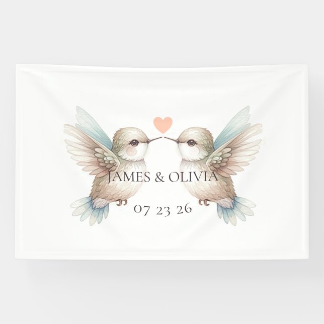 Niedlicher romantischer Hummingbird Hochzeitsbanne Banner (Horizontal)