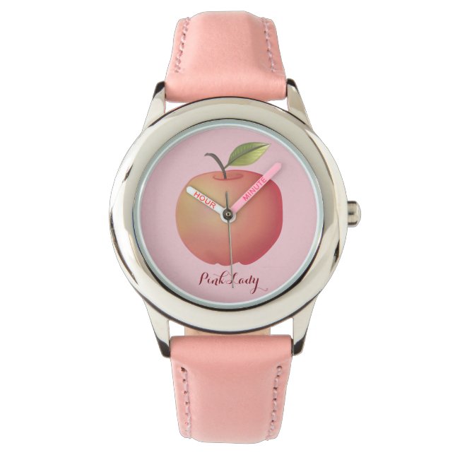 Niedlicher rosa Apfel Armbanduhr (Vorderseite)