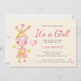 Niedlicher rosa Aquarellroboter, Mädchendusche Einladung