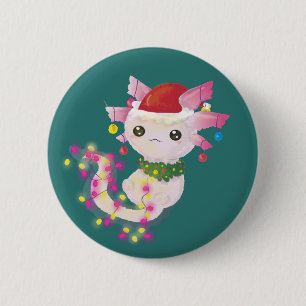 Niedlicher rosa Axolotl in den Weihnachtslichtern Button