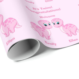 Niedlicher rosa Baby-Mädchen-Dinosaurier Geschenkpapier