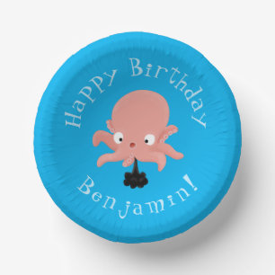 Niedlicher rosa Baby-Oktopus Cartoon-Humor Pappteller