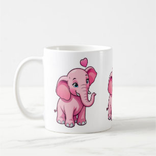 Niedlicher rosa Babyelefon mit Liebe Kaffeetasse