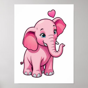 Niedlicher rosa Babyelefon mit Liebe Poster