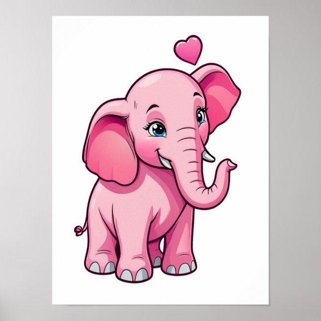 Niedlicher rosa Babyelefon mit Liebe Poster (Vorne)