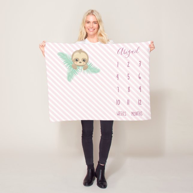 Niedlicher rosa Babysloth-Baby-Meilenstein Fleecedecke (Beispiel)