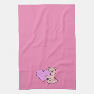Niedlicher rosa Bär des Valentines Tagesmit Herze Geschirrtuch